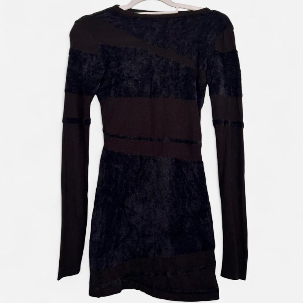 EGO CONTRAST SHEER KNIT FLUFFY Body con mini dress black small - Picture 2 of 8